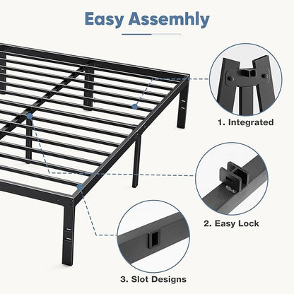 DUMOS King Size 12 Inch Bed Frame - Metal Platform Bed Frame Mattress Foundation with Steel Slat Support, No Box Spring Needed, Storage Space Under Base, Easy Assembly, Black