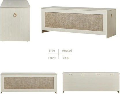 51.2" Storage Chest Extra Large,Storage Bench with 2 Safety Hinges,Wooden Shoe Bench,51.2x15.7x18.3 Inch,Easy Assembly,Storage Bench for Bedroom,Living Room,entryway(White Cream)