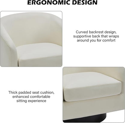Swivel Barrel Accent Chair, Modern Round Linen Arm Chair for Living Room, Bedroom, Comfy Club Reading Chairs for Adults（Linen Fabric, Beige, Set of 1