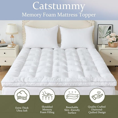 2 Inch Memory Foam Mattress Topper Twin for Back Pain, Extra Soft Pillow Top Mattress Topper, Fluffy Shredded Memory Foam Filled