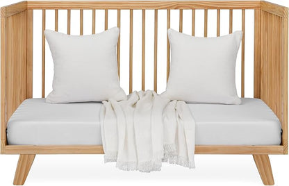 3-in-1 Astin Convertible Baby Crib - Including Toddler Guard Rail, Grows with Your Baby, Converts to Toddler Bed & Day Bed, 4 Adjustable Support Base Height | Natural with Guard Rail