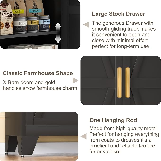 Baborokic Metal Armoire Wardrobe Closet with Hanging Rod,71H Metal Cabinet with Doors and Shelves,Freestanding Bedroom Armoire Closet,Storage Cabinets for Bedroom,Office,Laundry Room(Black)