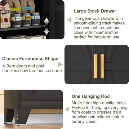 Baborokic Metal Armoire Wardrobe Closet with Hanging Rod,71H Metal Cabinet with Doors and Shelves,Freestanding Bedroom Armoire Closet,Storage Cabinets for Bedroom,Office,Laundry Room(Black)