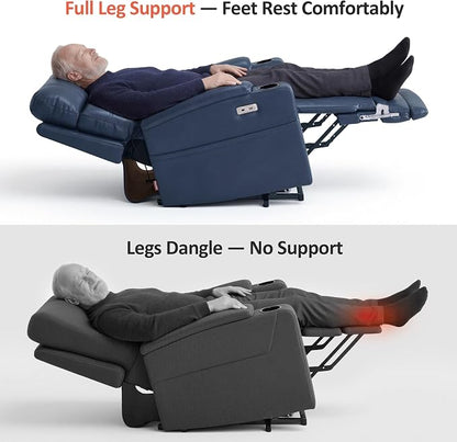MCombo Lift Chair for Tall Man 6‘6’’, Dual Motor Power Lift Recliner Chair for Elderly, Lay Flat for Sleeping, Heat and Massage, USB & Type C, Faux Leather 7755 (Blue)