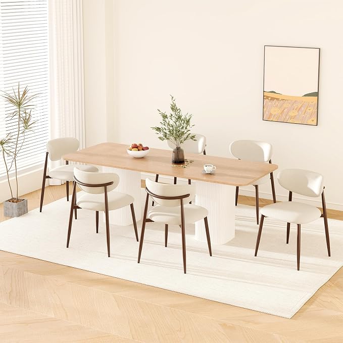 MALOL Upholstered Dining Chairs Set of 6, Curved Back Kitchen Chairs with Metal Legs and Anti Slip Pads, Dining Room Chair for Home and Restaurant, Beige