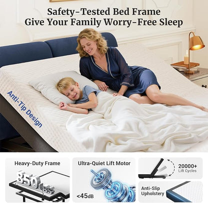 Tami Tami T600 Adjustable Bed Frame Full Size with Remote & Massage - Electric Beds Bases, Zero Gravity, Dual Side USB, Side Pockets, Nightlight, Quiet Motor, Wireless Remote, 5 Min Easy Assembly