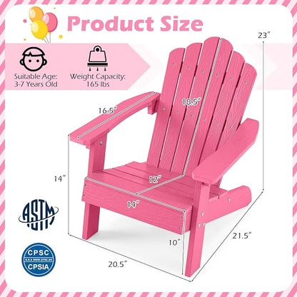 Costzon Kids Adirondack Chair, All-Weather HIPS Toddler Outdoor Chair, Wooden Textured Plastic Fire Pit Chair, Kids Patio Chair for Backyard Lawn Garden, Fits Children Age 3-7 Years (2, Pink)