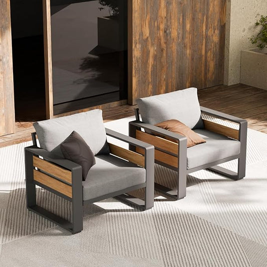 ZANDOR Aluminum Outdoor Patio Furniture - 2 Pcs Armchair, All-Weather Metal Modern Outside Furniture with Washable Thick Cushion for Garden/Backyard/Porch, Grey | Rustproof,High weight capacity,Water-repellent,Washable Cover,All-Weather Resistant,Easy ...