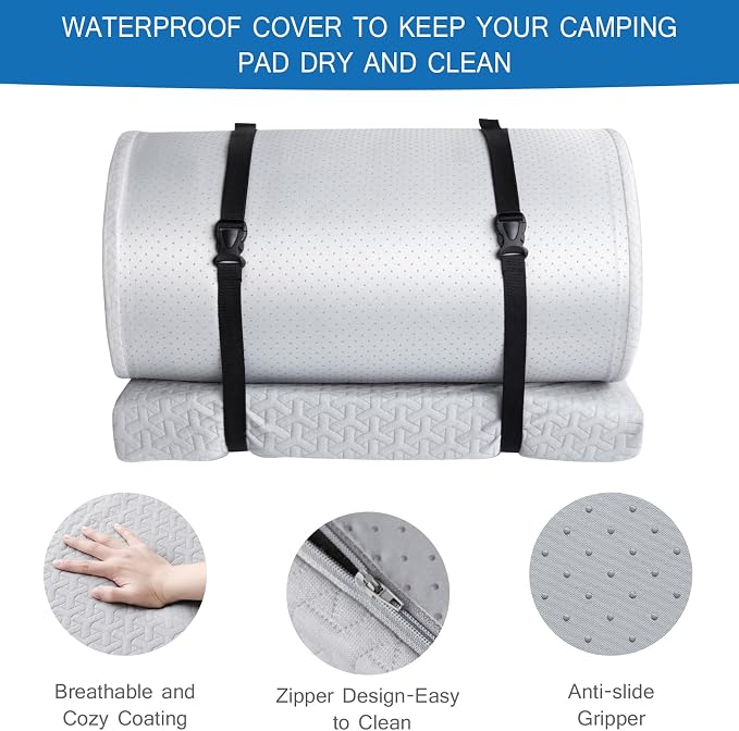 Memory Foam Camping Pad 3 Inch Thick, Soft Sleeping Pad with Waterproof Cover, Roll Up Cot Pad Topper for Travel Truck Bed Tent, Pad Only