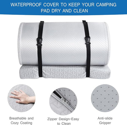 Memory Foam Camping Pad 3 Inch Thick, Soft Sleeping Pad with Waterproof Cover, Roll Up Cot Pad Topper for Travel Truck Bed Tent, Pad Only