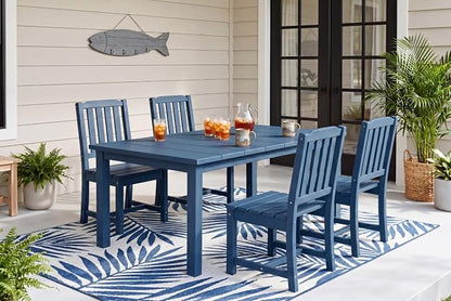 Perli™ 5-Piece Outdoor Dining Set, All-Weather HDPE Patio Furniture with 4 Armless Chairs and Rectangular Table, UV-Resistant 4-Person Set for Deck, Backyard, Blue
