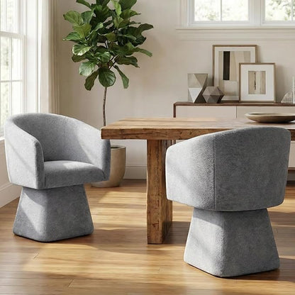 VKNOW Upholstered Swivel Dining Chairs Set of 2, Modern Dining Room Chairs with Barrel Back, Accent Arm Chair for Dining Room, Living Room, Bedroom, Vanity, Gray