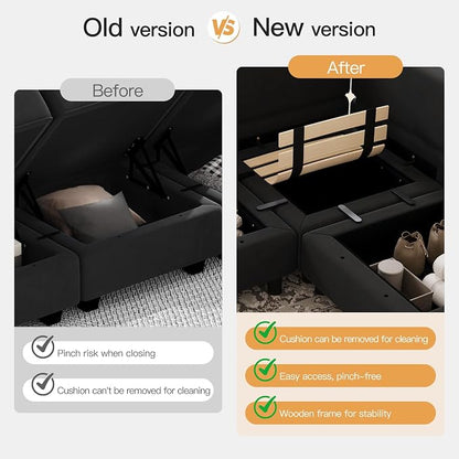 Belffin Modular Reversible Sectional Sofa U Shaped Couch with Storage Seat with Chaise Velvet Black