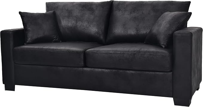 Ball & Cast 69" Loveseat Sofa, Modern Love Seat Couches for Living Room, Upholstered 2 Seater Small Couch with 2 Throw Pillows for Bedroom,Apartment,Office,Easy Assembly,Black