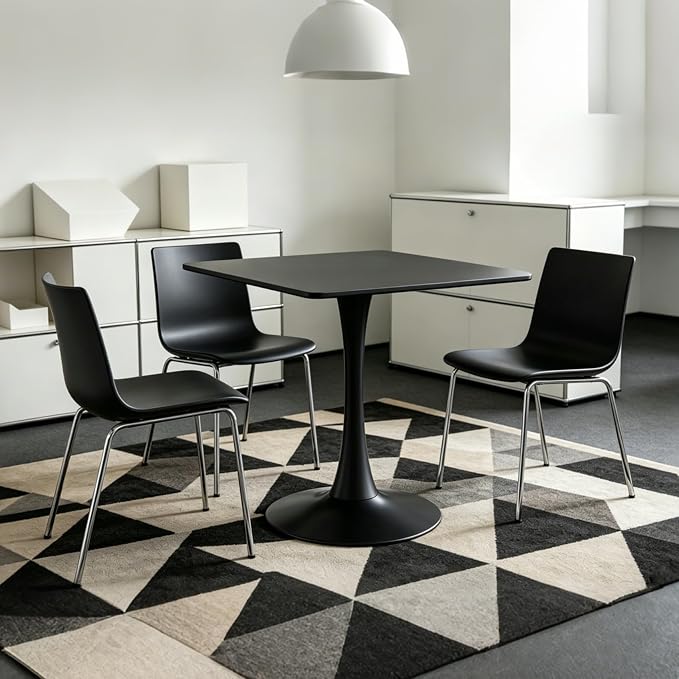 Square Dining Table, 27.6" Tulip Table with Thickened Tabletop & Metal Pedestal, Mid Century Modern Bistro Table for Kitchen, Small Places, Living Room, Cafe (Black)