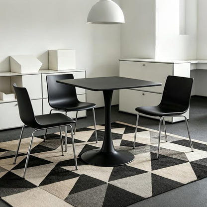 Square Dining Table, 27.6" Tulip Table with Thickened Tabletop & Metal Pedestal, Mid Century Modern Bistro Table for Kitchen, Small Places, Living Room, Cafe (Black)