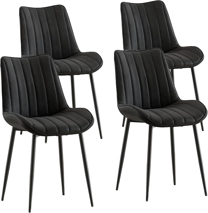 VECELO Dining Chairs Set of 4, Velvet Fabric & Metal Frame, Mordern Style for Kitchen, Living Room,Offcie, Black