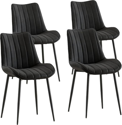 VECELO Dining Chairs Set of 4, Velvet Fabric & Metal Frame, Mordern Style for Kitchen, Living Room,Offcie, Black