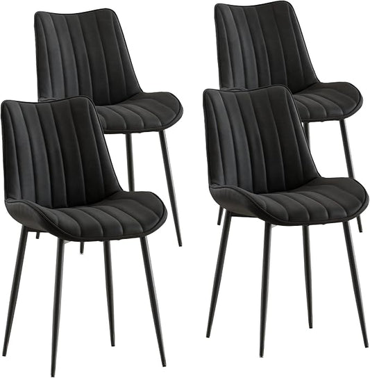 VECELO Dining Chairs Set of 4, Velvet Fabric & Metal Frame, Mordern Style for Kitchen, Living Room,Offcie, Black