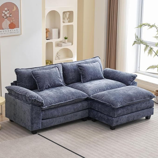 Oprisen 86" Modular Sectional Sofa, Comfy Cloud Couch Sectional Sofa with Ottoman, Chenille Sofa Sleeper Deep Seat Sofa with Throw Pillows for Living Room (Blue, 86"- L Shape)