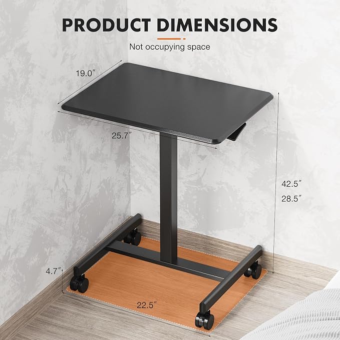 Sweetcrispy Mobile Rolling Desk with Lockable Wheels, Small Standing Laptop Desks, Sit Stand Adjustable Height Table Portable, Computer Workstations for Home Office, Black