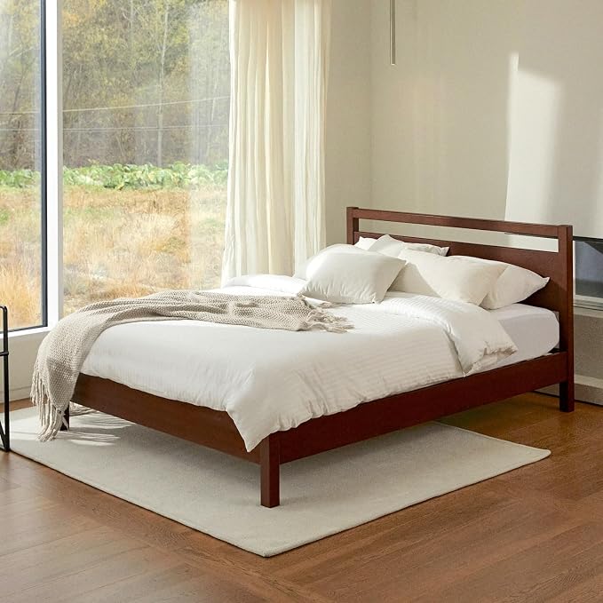 LIFEMENT Signature Wood Platform Bed Frame with Headboard, Essential, Noise Free, Under Bed Storage, No Box Spring Needed, Easy Assembly (Walnut, King (U.S. Standard))