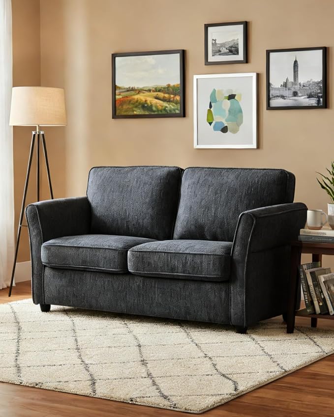 Karl home 67" Loveseat Sofa, Chenille Fabric, Grey | Removable Covers, Outward Arms, Spring Cushion & Solid Wood Frame, Deep Seat for Living Room, Bedroom, Apartment