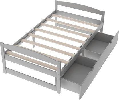 Merax Classic Solid Wood Day Bed with Storage Drawers Platform Bed for Living Room Beedroom Twin Grey