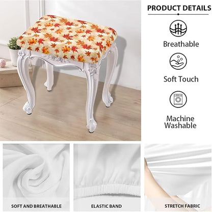 Bar Stools Covers Set of 2 Maple Leaf Fall Vanity Chair Cover Stretch Bar Stool Chair Covers Thanksgiving Decor Rectangular Washable Saddle Bar Stool Slipcover Orange