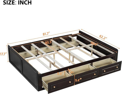 Merax Wood Queen Size Platform Bed Frame with 6 Drawers, Storage Bed Frame Without Headboard for Kids Teens and Adults, Espresso