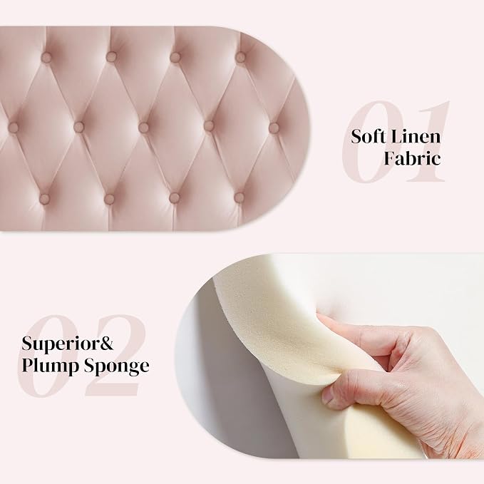 Tufted Upholstered King Size Bed Headboard in Modern Button Design, Adjustable Solid Wood Head Board, Premium Velvet Fabric Padded Headboards in Bedroom (Pink)