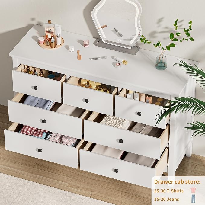 CARPETNAL White Dresser for Bedroom, 7 Drawer Dresser with Wide Drawers and Metal Handles, Wood Dressers & Chests of Drawers for Hallyway, Entryway