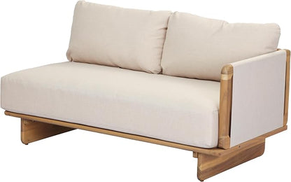 Merax 4 Piece Patio Outdoor Furniture Set, All-Weather V-Shaped Sectional Sofa with Cushions, 1 Coffee Table for Porch, Lawn, Backyard, Balcony, Light Teak+ Beige