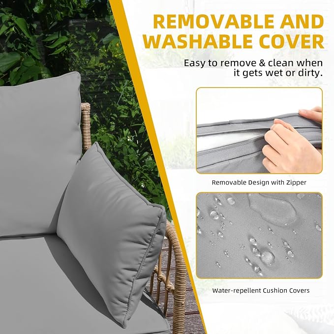 DWVO Patio Furniture Set, 4 Pieces Outdoor Patio Conversation Set, All-Weather PE Rattan Sectional L-Shaped Sofa with Soft Cushion and Side Table for Backyard, Porch, Boho Detachable Lounger (Gray)