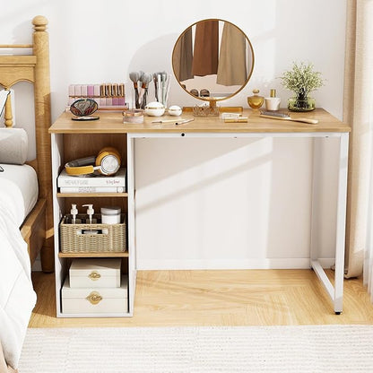 Tangkula Computer Desk with Storage Shelves, Home Office Desk with 5 Side Shelves & Metal Frame, Space Saving Laptop PC Desk, Writing Study Desk, Modern Vanity Desk for Bedroom (Natural)