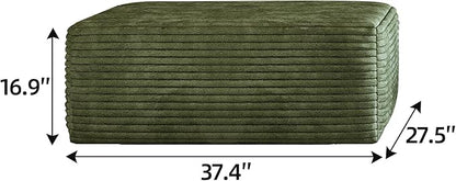 37.4 Inch Oversized Ottoman for Couch, Corduroy Upholstered Footrest with Compressed Memory Foam, Modular Sectional Cloud Pouf, No Assembly Required, DIY Combination, Green
