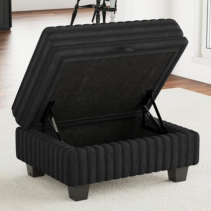 Belffin Corduroy Fabric Ottoman with Storage Ottoman for Modular Sectional Couch Black Couch