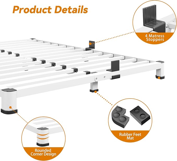 NKZ Twin Platform Bed Frame 4 Inch, Heavy Duty Metal Low Profile Bed Frame with Round Corner Legs, 3500lbs Weight Capacity Reinforced Frame, No Box Spring Needed，Noise-Free, Easy Assembly