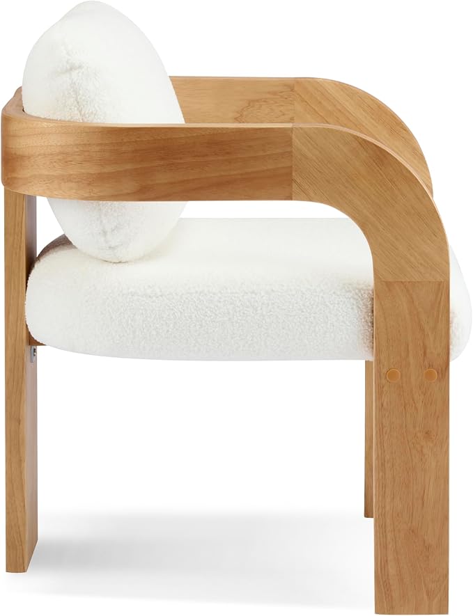 Christopher Knight Home Yorick Modern Boucle Dining Chair Set of 2 with Cushion, Solid Wood Dining Room Armchair Set, Curved Backrest Kitchen Side Chair, Living Room Comfy Extra Seat, Natural+White