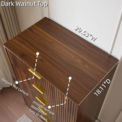 48" Tall Dresser for Bedroom with 5 Drawers, Mid Century Modern Wood Chest of Drawers, 30" Wide Fluted Closet Clothes Storage Organizer Dressers for Living Room, Hallway, Dark Walnut
