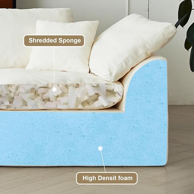 138" Boneless Cloud Couch Sectional for Living Room, Oversized Modular U Shaped Sofa with Double Chaise, Deep Seat Chenille Sectional Couch for Cloud-Like Comfort(U-Shaped Beige)