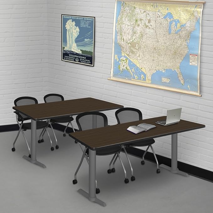 Romig Pillar 42 x 24 in. Steel T-Base Training Seminar Table- Neo Walnut/Grey Base
