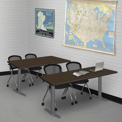 Romig Pillar 42 x 24 in. Steel T-Base Training Seminar Table- Neo Walnut/Grey Base