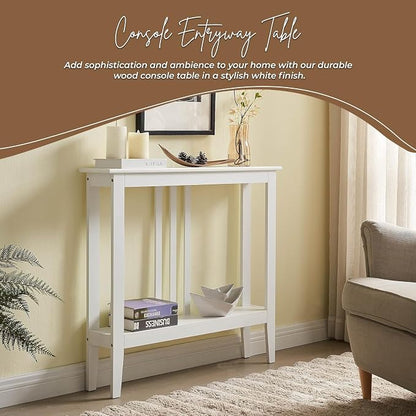 Kings Brand Furniture Narrow Console Table with Storage – Rectangular Entryway & Behind Sofa Table, Wood Accent Hallway Table for Foyer or Living Room, White