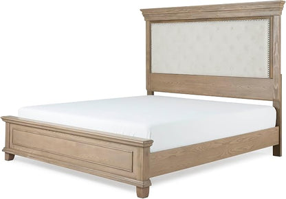 AMERLIFE Queen Size Solid Wood Bed Frame, Greige | Tufted Headboard, 68" Tall Bed and Headboard, Noise-Free, Easy Assemble, Solid Pine, Wooden Slats Support, Queen Size Bed