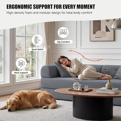 79" Convertible Sleeper Sofa Bed, Corduroy Boneless Fold-Out Couch in a Box, 4-in-1 Loveseat/Futon Couch, High-Density Foam, No Assembly, Side Pockets, 2 Pillows for Small Spaces, Dark Grey