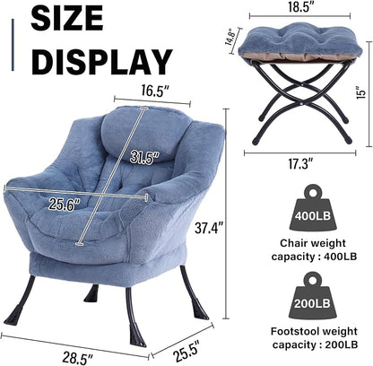 Lazy Chair with Ottoman, Modern Accent Chair Contemporary Lounge Leisure Sofa Chair with Armrests, Reading Chair and Folding Footstool Set for Living Room, Bedroom, Office, Velvet Black