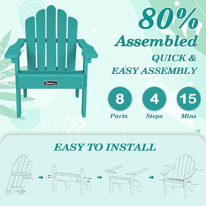 Kids Outdoor Chair, Kids Adirondack Chairs Set of 2, Toddler Outdoor Chair | CPC Certified, HDPE All Weather, Easy Assembly, Ergonomic Design, Fade Shield, Easy-Clean for Patio, Garden, Backyard, Beach