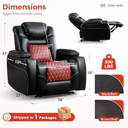 ANJ Power Recliner Chair Set of 2,Home Theater Seating with Adjustable Headrest,Cup Holders,USB Port,Hidden Arm Storage(Black)