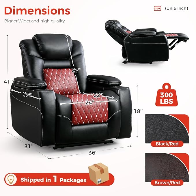 ANJ Power Recliner Chair Set of 3,Home Theater Seating with Adjustable Headrest,Cup Holders,USB Port,Hidden Arm Storage(Black)